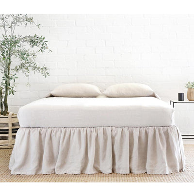 product image for Gathered Linen Bedskirt in Flax 54