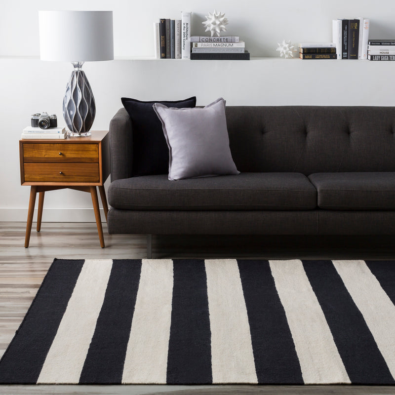 media image for frontier collection 100 wool area rug in jet black and white design by surya 1 7 243