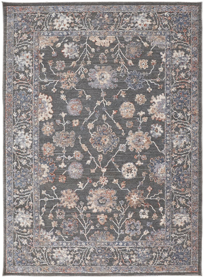 product image of Sybil Power Loomed Ornamental Charcoal/Celectial Blue Rug 1 572