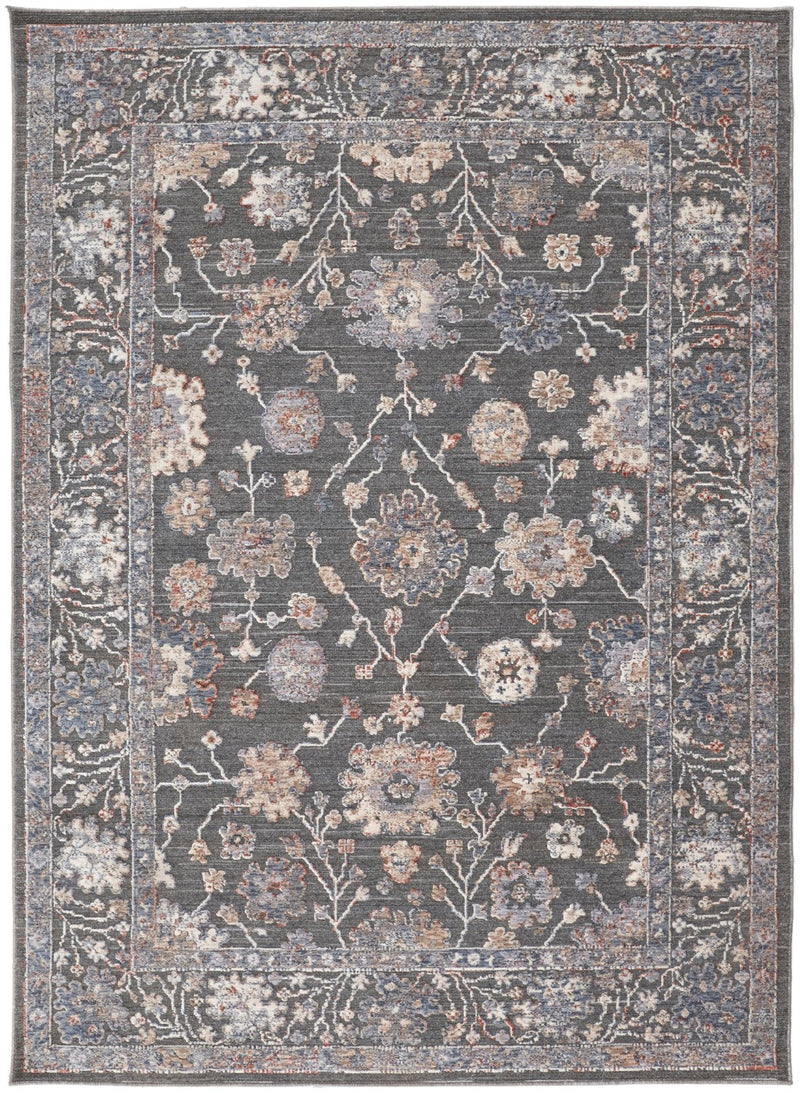 media image for Sybil Power Loomed Ornamental Charcoal/Celectial Blue Rug 1 257