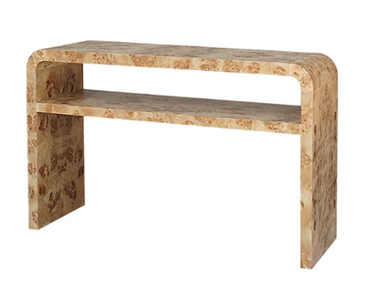 product image of waterfall edge two tier console table in burl wood 1 56