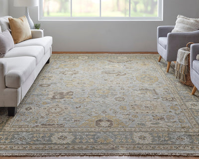 product image for Aleska Oriental Blue/Gold/Gray Rug 10 92