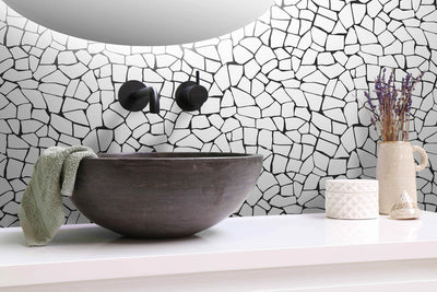 product image for Mosaic Stone Peel & Stick Wallpaper in Black & White 67