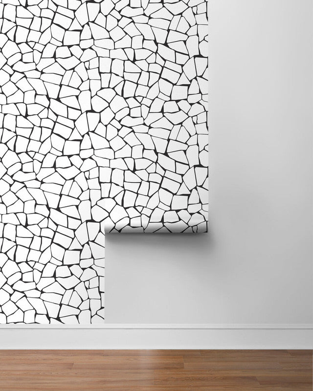 media image for Mosaic Stone Peel & Stick Wallpaper in Black & White 238