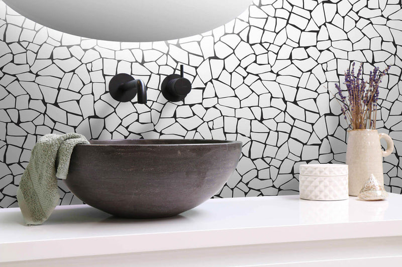 media image for Mosaic Stone Peel & Stick Wallpaper in Black & White 243