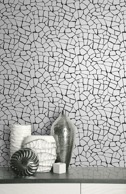 media image for Mosaic Stone Peel & Stick Wallpaper in Black & White 272