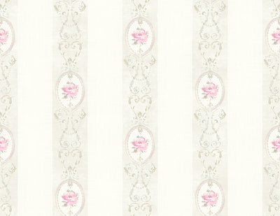 product image of Flower Stripe Wallpaper in Cream & Light Grey 556