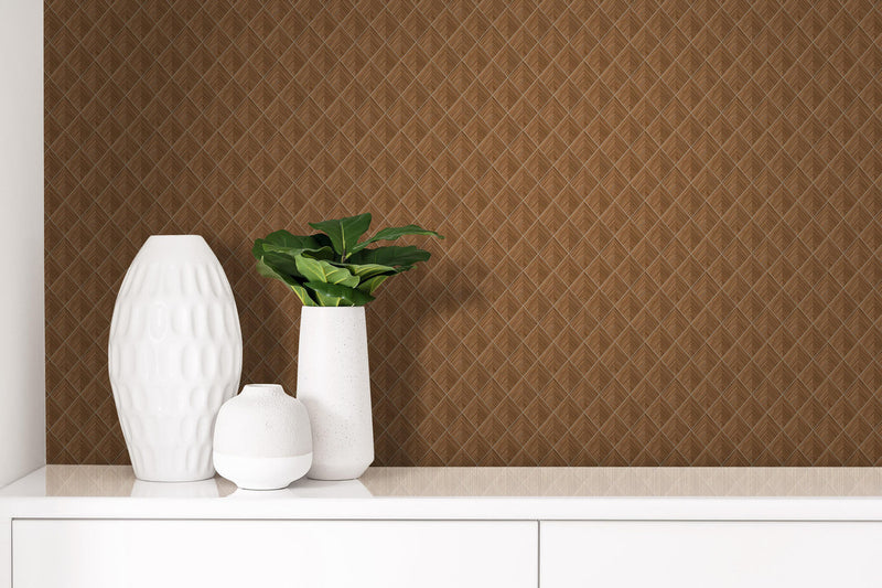 media image for 3D Pyramid Faux Grasscloth Wallpaper in Bronze 214