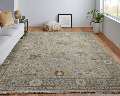 product image for Aleska Oriental Blue/Gold/Gray Rug 7 98