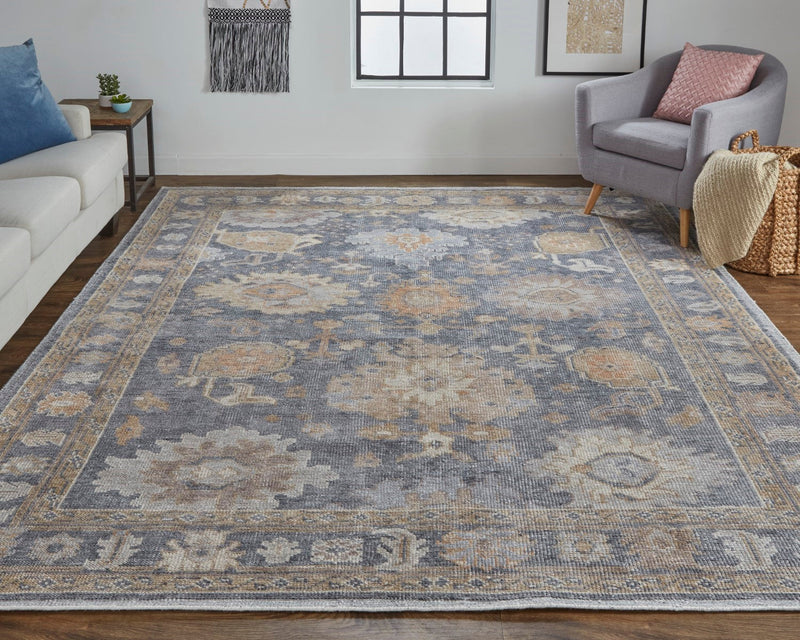 media image for Tierney Hand-Knotted Ornamental Stone Blue/Apricot Tan Rug 6 218