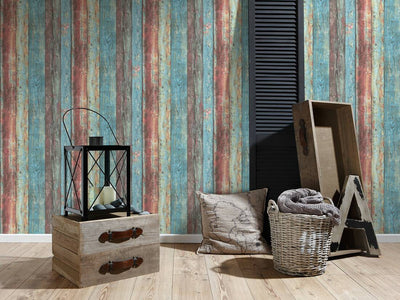 product image for Wood Deco Weathered Wallpaper in Blue Multi 70