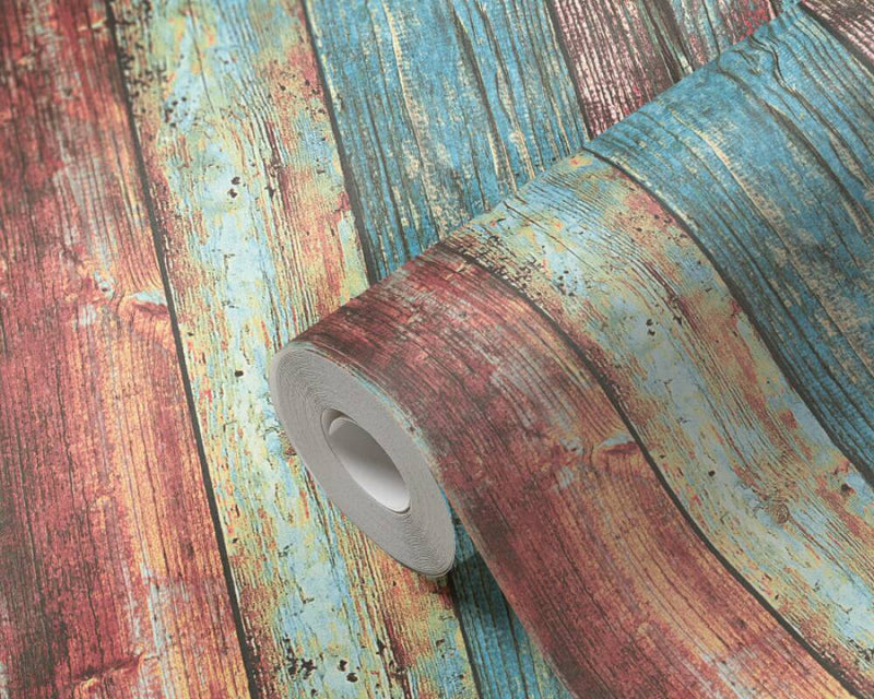 media image for Wood Deco Weathered Wallpaper in Blue Multi 262