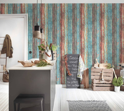 product image for Wood Deco Weathered Wallpaper in Blue Multi 7