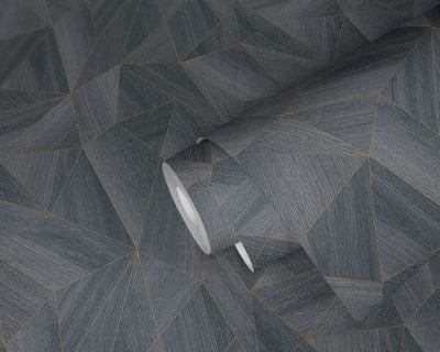 product image for Wood Modern Geo Wallpaper in Dark Grey/Gold 38