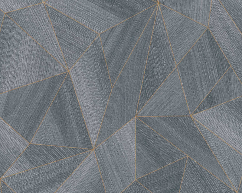 media image for Wood Modern Geo Wallpaper in Dark Grey/Gold 245