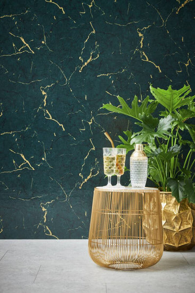 product image for Marble Structures Wallpaper in Dark Green/Metallic 53