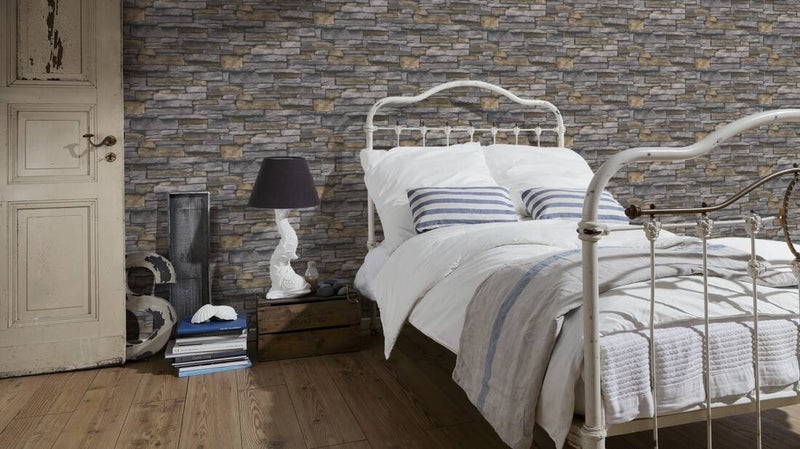 media image for Stone Deco Wallpaper in Grey/Yellow 270