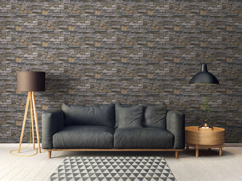 media image for Stone Deco Wallpaper in Grey/Yellow 257