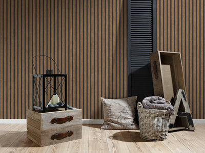 product image for Wood Stripes Wallpaper in Brown/Black 10