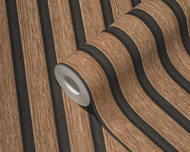 media image for Wood Stripes Wallpaper in Brown/Black 224