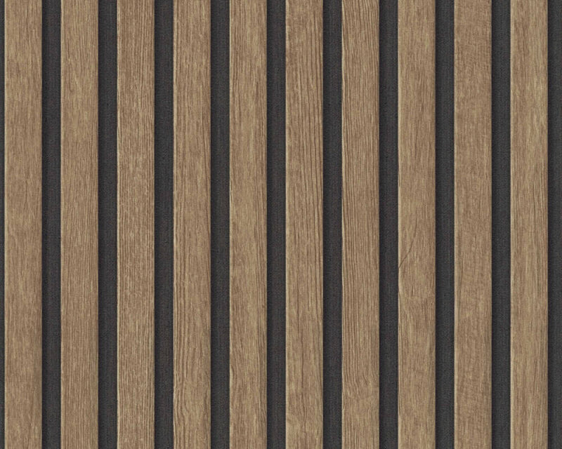 media image for Wood Stripes Wallpaper in Brown/Black 27