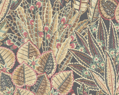 product image of Abstract Leaf Floral Wallpaper in Brown/Red/Black 549