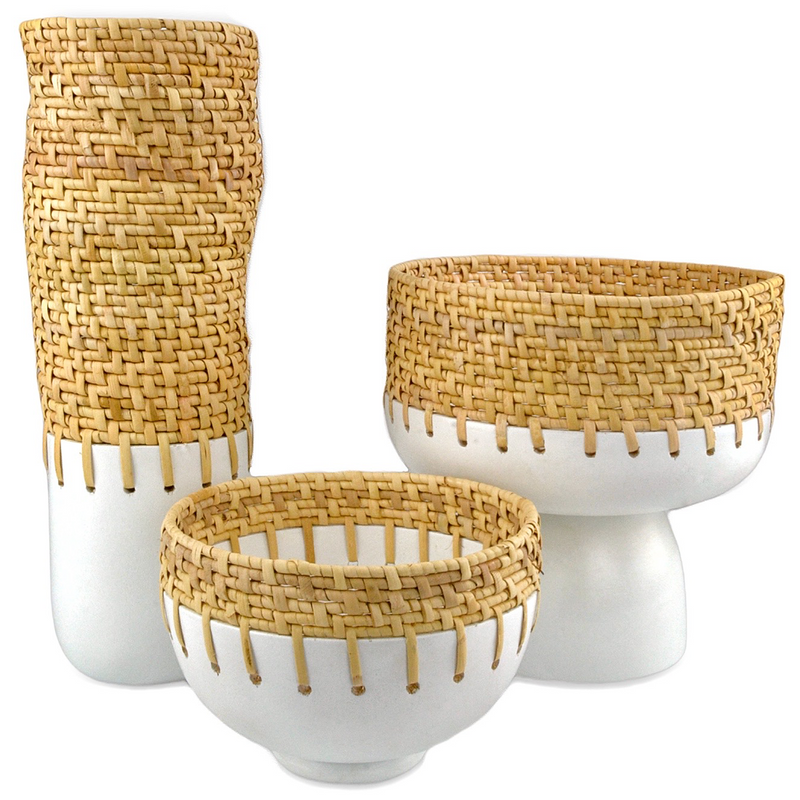 media image for Kyoto Rattan White Bowl By Currey Company Cc 1200 0729 4 232
