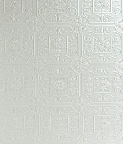 product image of Ibold White Tin Ceiling Scroll Paintable Wallpaper 520