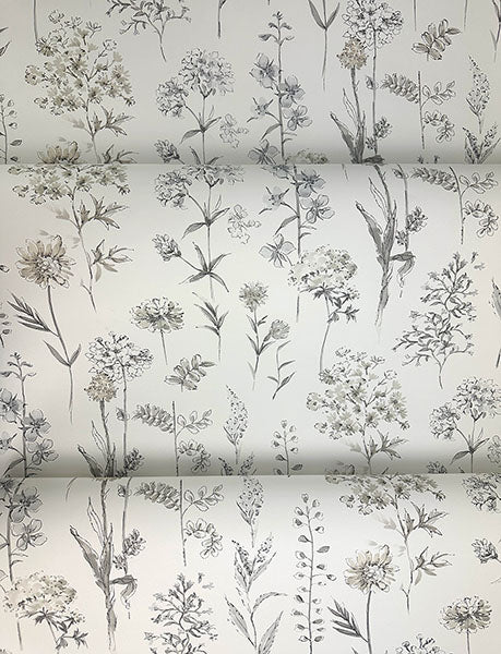 media image for Bergamot Light Grey Wildflower Wallpaper 249