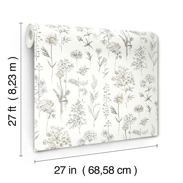 media image for Bergamot Light Grey Wildflower Wallpaper 218