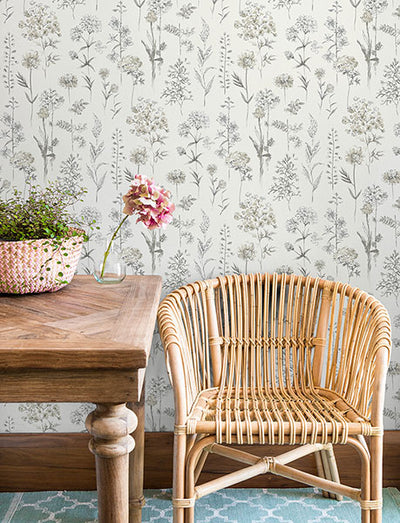 product image for Bergamot Light Grey Wildflower Wallpaper 89