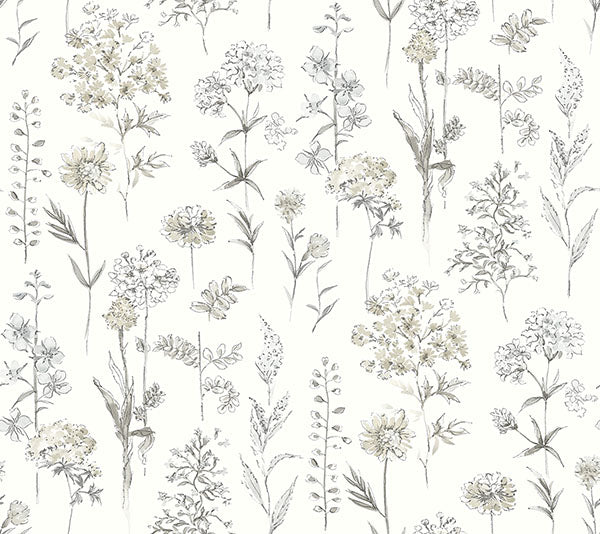 media image for Bergamot Light Grey Wildflower Wallpaper 296