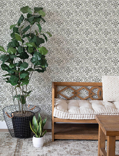 product image for Marjoram Black Floral Tile Wallpaper 37