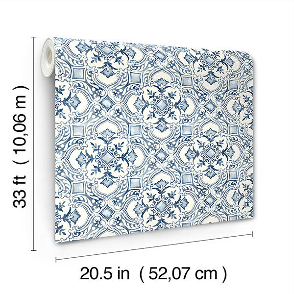 media image for Marjoram Blue Floral Tile Wallpaper 285