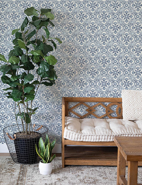 media image for Marjoram Blue Floral Tile Wallpaper 286