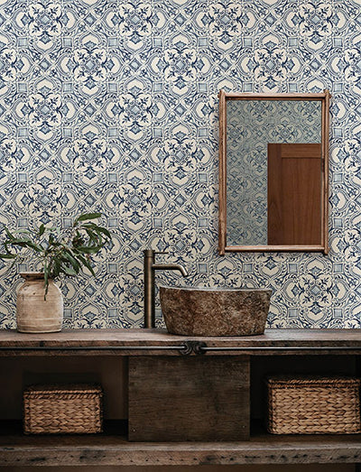 product image for Marjoram Blue Floral Tile Wallpaper 33