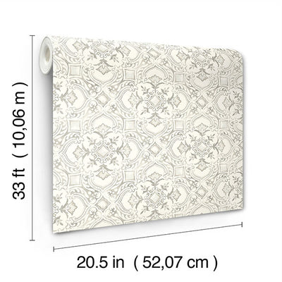 product image for Marjoram Light Grey Floral Tile Wallpaper 85