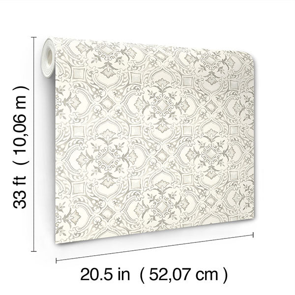 media image for Marjoram Light Grey Floral Tile Wallpaper 289