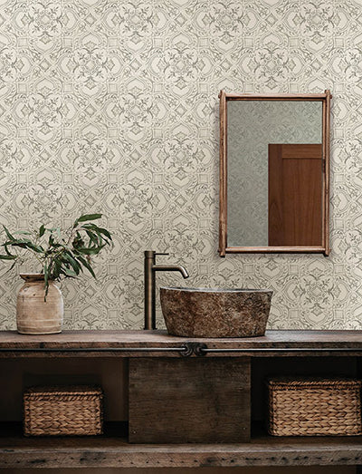 product image for Marjoram Light Grey Floral Tile Wallpaper 52