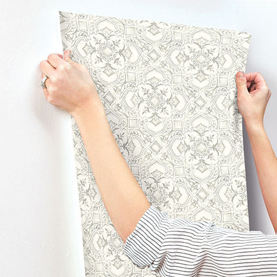 product image for Marjoram Light Grey Floral Tile Wallpaper 72