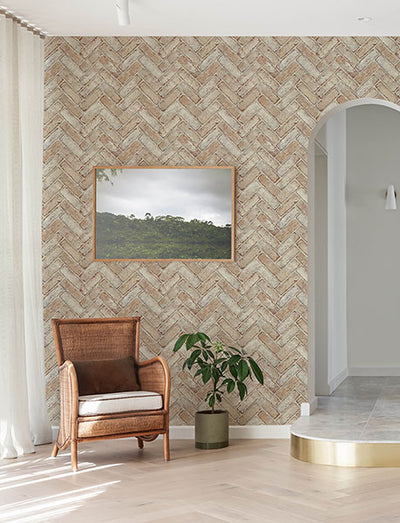 product image for Canelle Rust Brick Herringbone Wallpaper 49