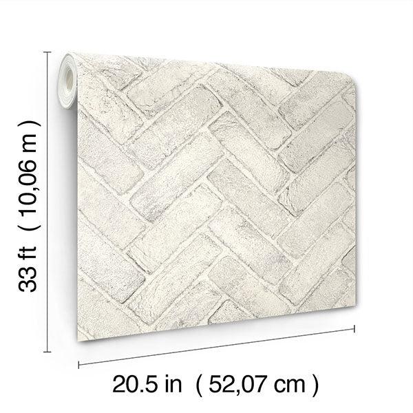 media image for Canelle White Brick Herringbone Wallpaper 20