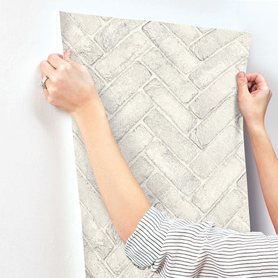 product image for Canelle White Brick Herringbone Wallpaper 96