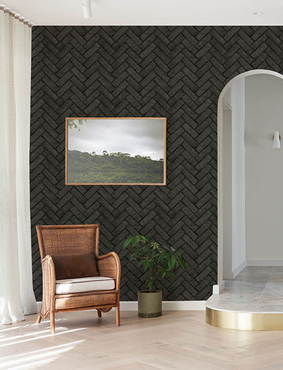 product image for Canelle Black Brick Herringbone Wallpaper 0
