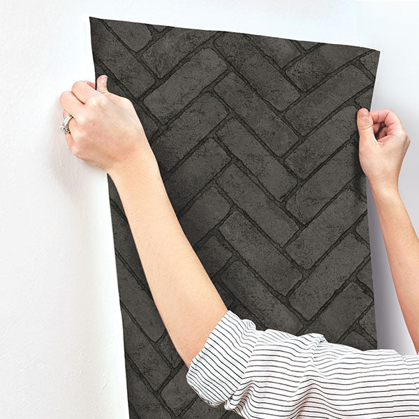 media image for Canelle Black Brick Herringbone Wallpaper 267