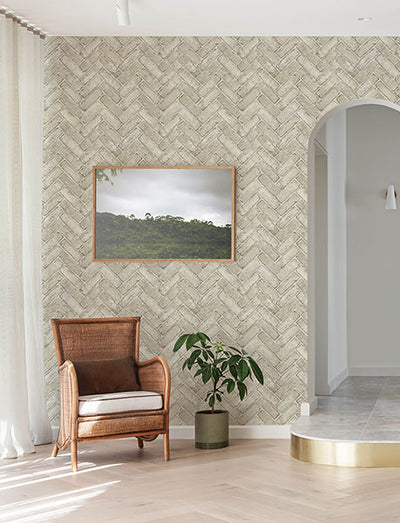 product image for Canelle Taupe Brick Herringbone Wallpaper 5