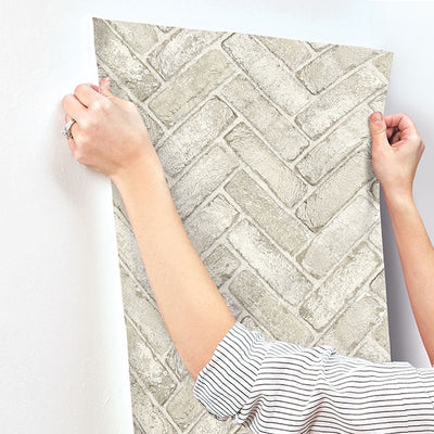 product image for Canelle Taupe Brick Herringbone Wallpaper 11