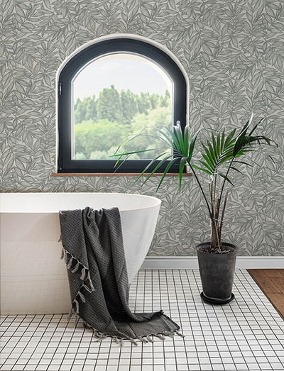product image for Rhythmic Grey Leaf Wallpaper 74