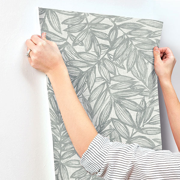 media image for Rhythmic Grey Leaf Wallpaper 267