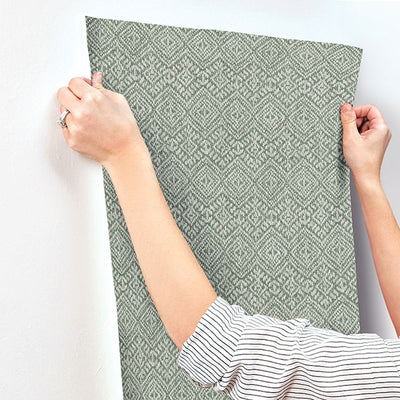 product image for Gallivant Green Woven Geometric Wallpaper 52
